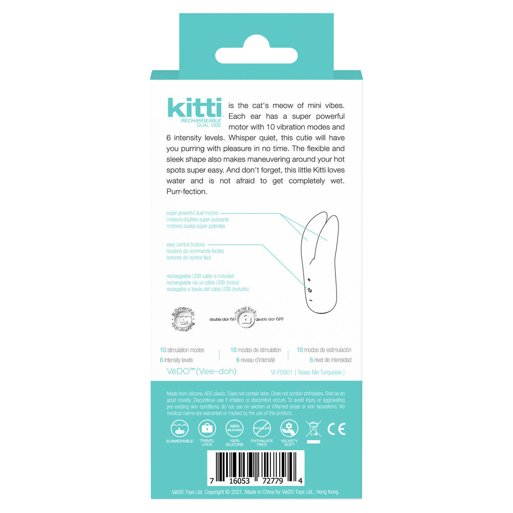 Kitti Rechargeable Dual Vibe Tease Me Turquoise | 716053727794 | Available at EroticWarehouse.com