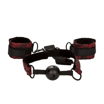 Scandal Breathable Ball Gag With Cuffs Red | 716770085917 | Available at EroticWarehouse.com