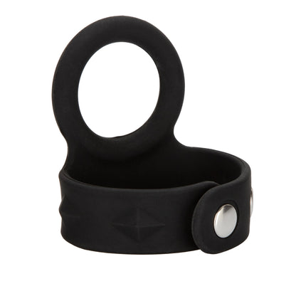 Silicone Tri-Snap Scrotum Support Ring Large Black | 716770087416 | Available at EroticWarehouse.com