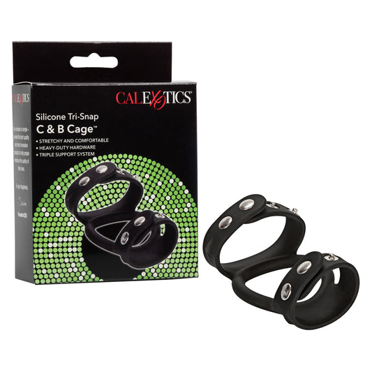 Silicone Tri-Snap C & B Cage Black | 716770087430 | Available at EroticWarehouse.com