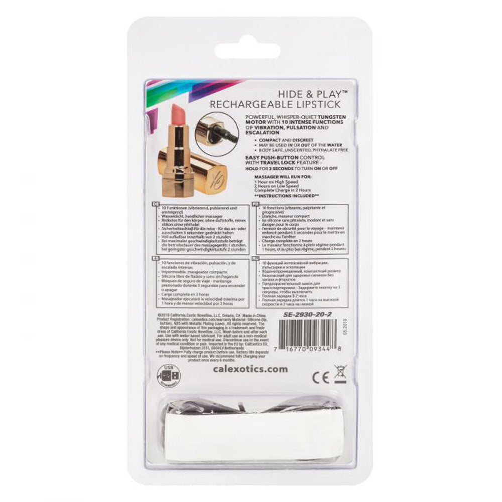 Hide & Play Rechargeable Lipstick Pink | 716770093448 | Available at EroticWarehouse.com