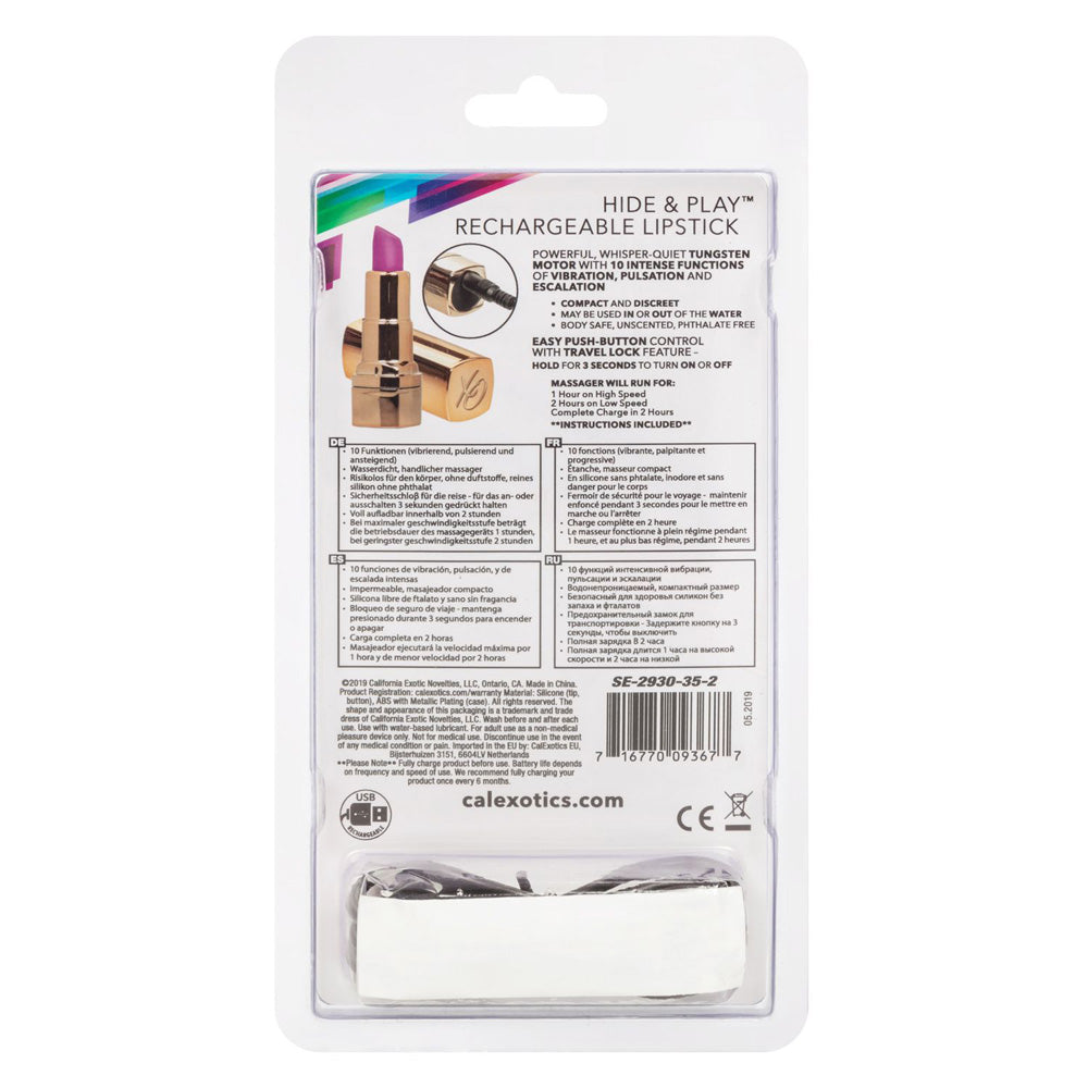 Hide & Play Rechargeable Lipstick Purple | 716770093677 | Available at EroticWarehouse.com