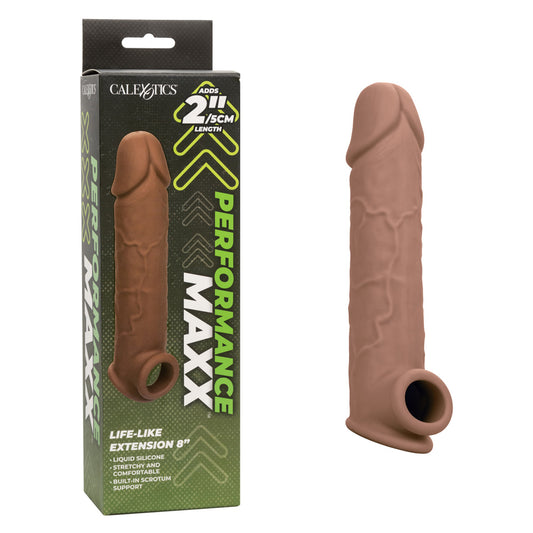 Performance Maxx Life-Like Extension 8" Brown | 716770101945 | Available at EroticWarehouse.com