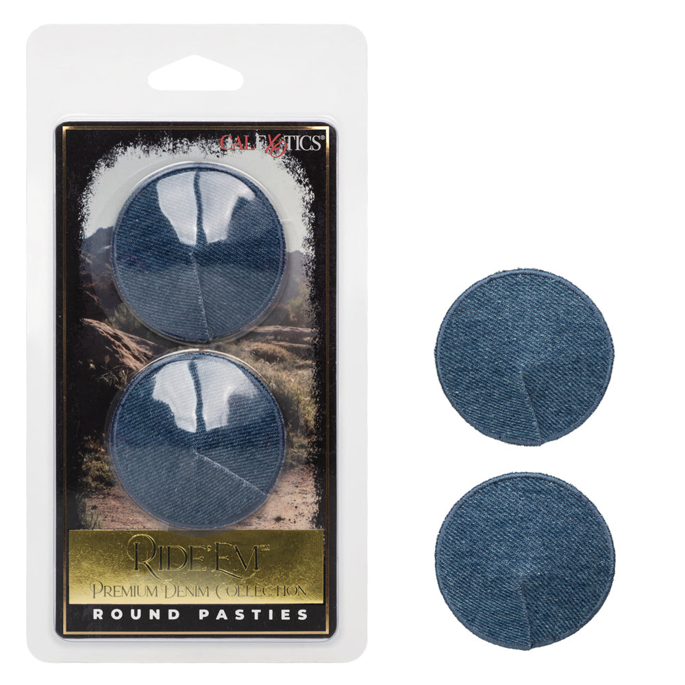 Ride 'Em Premium Denim Collection Round Pasties | 716770105462 | Available at EroticWarehouse.com