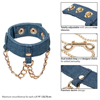 Ride 'Em Premium Denim Collection Wrist Cuffs | 716770105509 | Available at EroticWarehouse.com