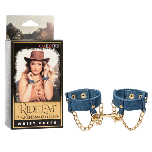 Ride 'Em Premium Denim Collection Wrist Cuffs | 716770105509 | Available at EroticWarehouse.com
