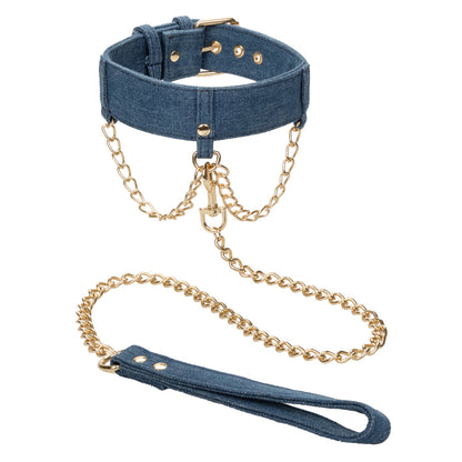 Ride 'Em Premium Denim Collection Collar With Leash | 716770105523 | Available at EroticWarehouse.com