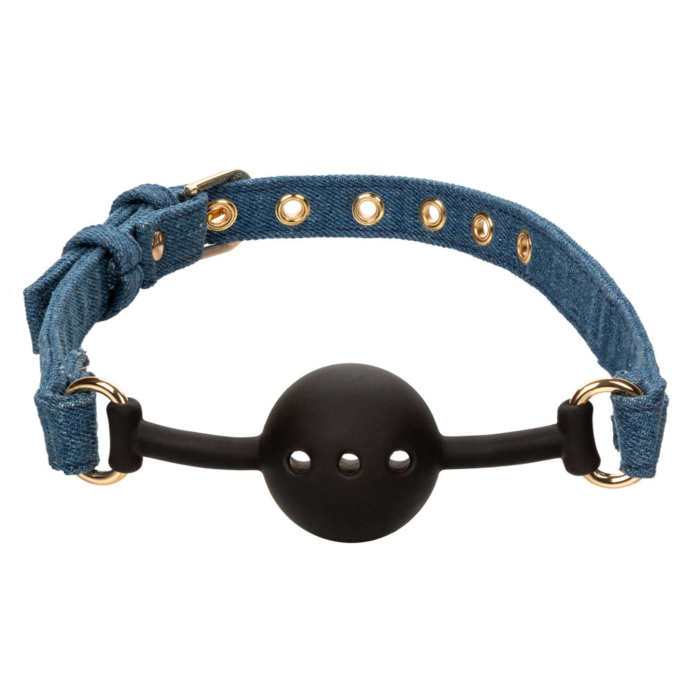Ride 'Em Premium Denim Collection Ball Gag | 716770105721 | Available at EroticWarehouse.com