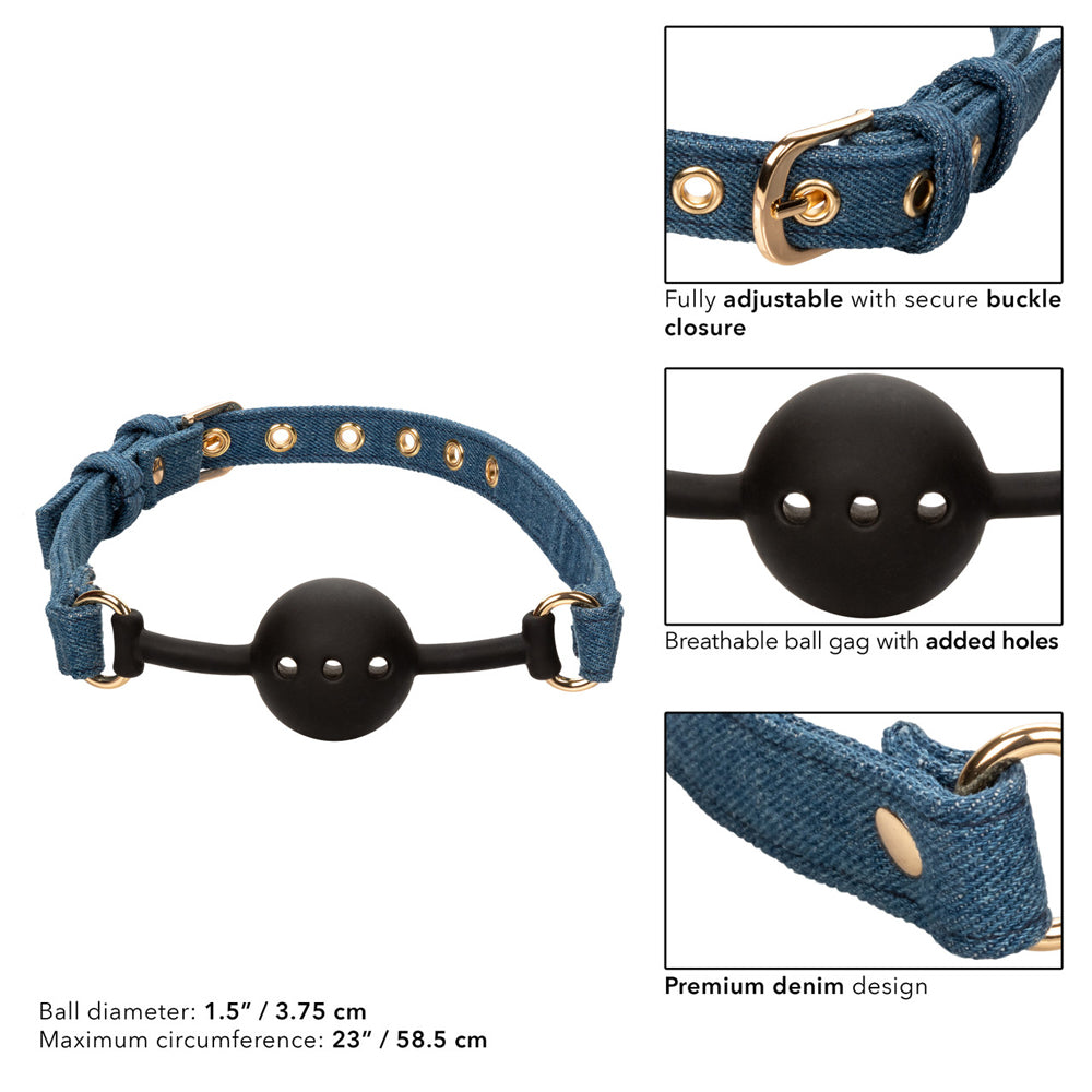 Ride 'Em Premium Denim Collection Ball Gag | 716770105721 | Available at EroticWarehouse.com
