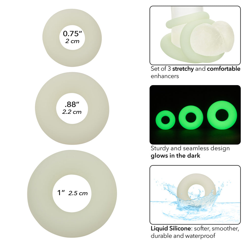 Alpha Glow-In-The-Dark Liquid Silicone 3 Ring Set | 716770109170 | Available at EroticWarehouse.com