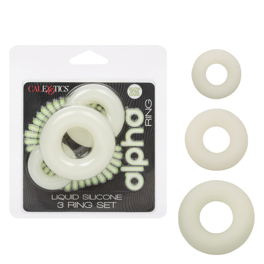 Alpha Glow-In-The-Dark Liquid Silicone 3 Ring Set | 716770109170 | Available at EroticWarehouse.com