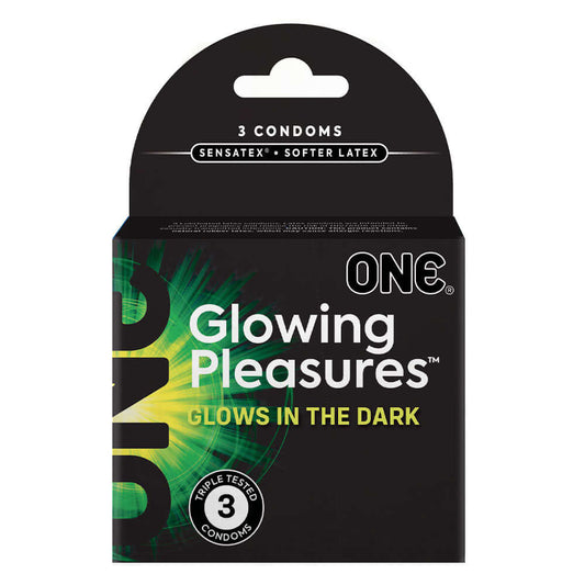 One Glowing Pleasures Condoms 3Pk | 726893110786 | Available at EroticWarehouse.com