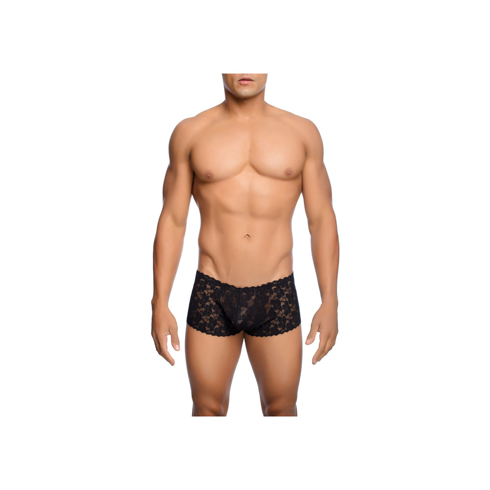 Rose Lace Boy Short Black S/M | 738435431006 | Available at EroticWarehouse.com