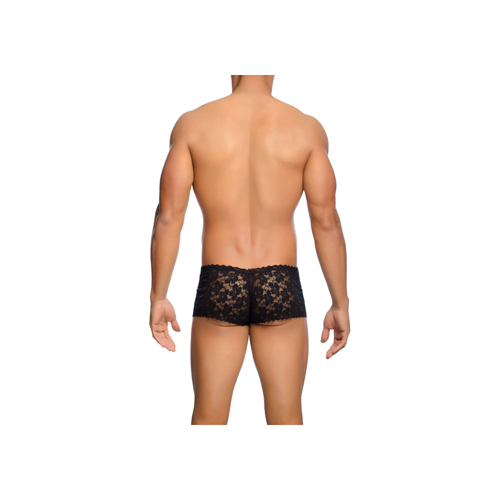 Rose Lace Boy Short Black S/M | 738435431006 | Available at EroticWarehouse.com