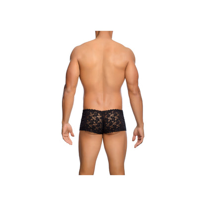 Rose Lace Boy Short Black S/M | 738435431006 | Available at EroticWarehouse.com