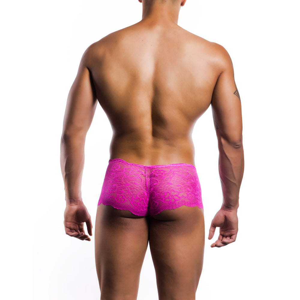 Rose Lace Boy Short Hot Pink S/M | 738435432089 | Available at EroticWarehouse.com
