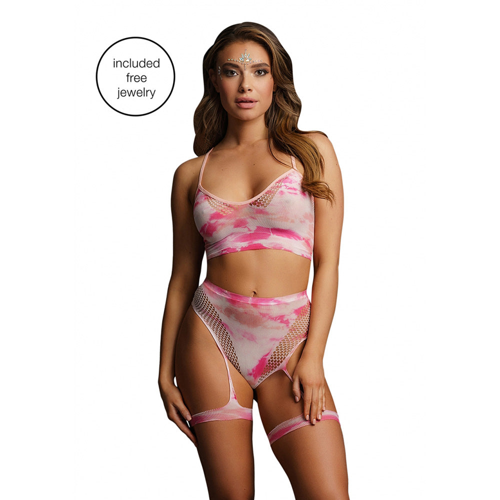 Le Desir 2Pc Tie Dye Bra Set With Garters & Dazzling Eye Contact | 7423522446485 | Available at EroticWarehouse.com
