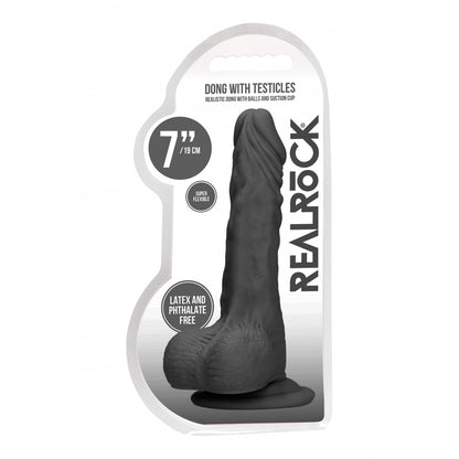 Realrock Dong With Testicles 7" Black | 7423522547502 | Available at EroticWarehouse.com