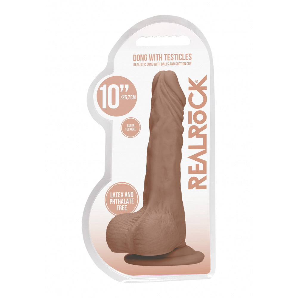 Realrock Dong With Testicles 10" Tan | 7423522548523 | Available at EroticWarehouse.com