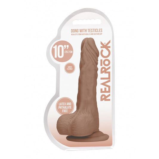 Realrock Dong With Testicles 10" Tan | 7423522548523 | Available at EroticWarehouse.com
