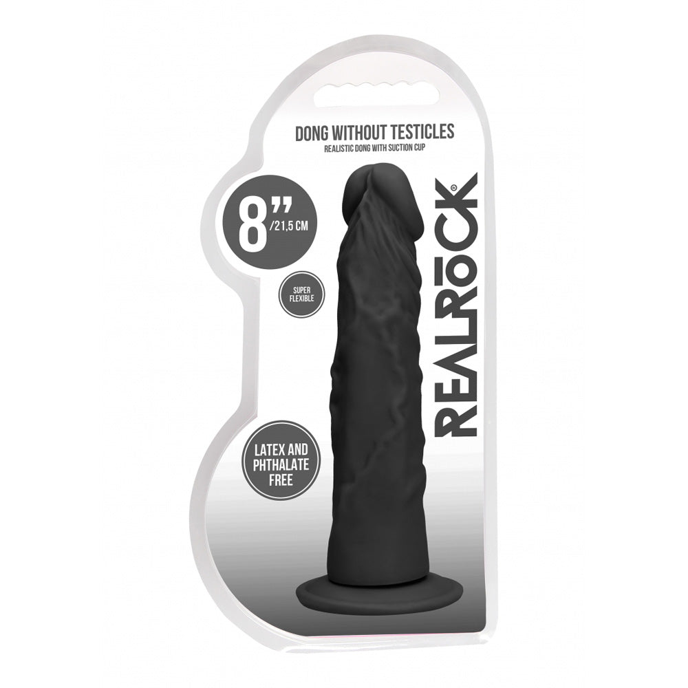 Realrock Dong Without Testicles 8" Black | 7423522548561 | Available at EroticWarehouse.com