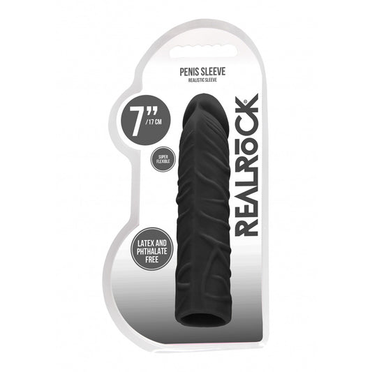 Realrock Penis Sleeve 7" Black | 7423522550519 | Available at EroticWarehouse.com