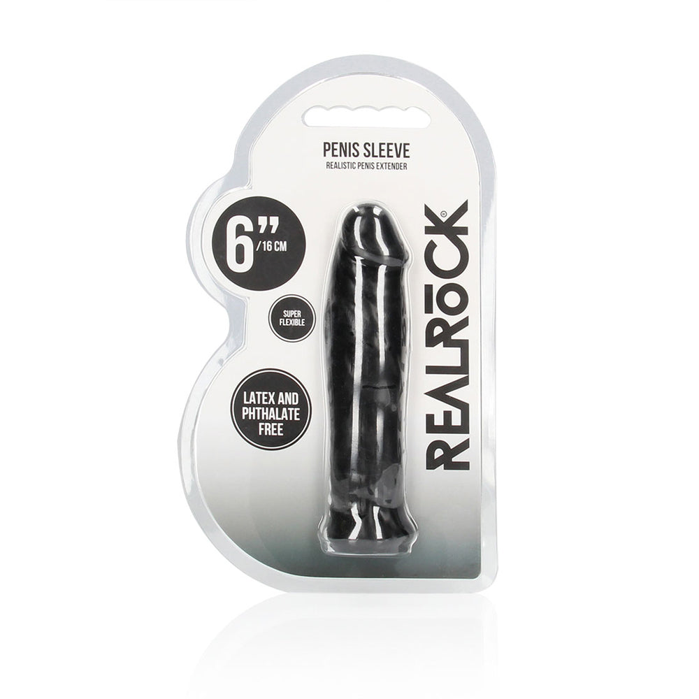 Realrock Penis Sleeve 6" Black | 7423522550540 | Available at EroticWarehouse.com