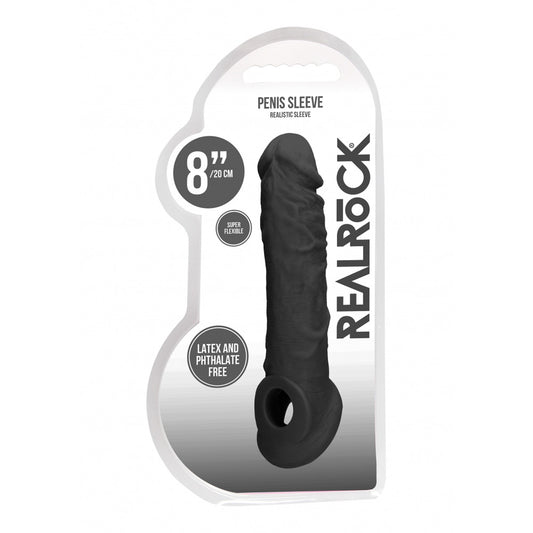 Realrock Penis Sleeve 8" Black | 7423522550571 | Available at EroticWarehouse.com