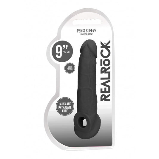 Realrock Penis Sleeve 9" Black | 7423522551509 | Available at EroticWarehouse.com