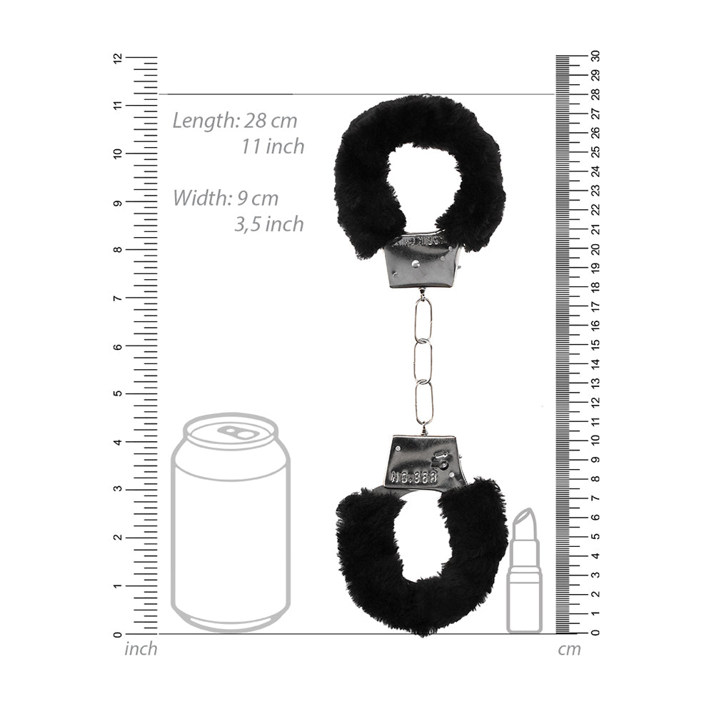 Ouch! Black & White Beginner's Furry Hand Cuffs With Quick Release Button | 7423522573587 | Available at EroticWarehouse.com