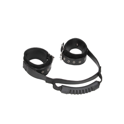 Ouch! Black & White Bonded Leather Hand Cuffs With Handle With Adjustable Straps | 7423522574522 | Available at EroticWarehouse.com