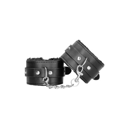 Ouch! Black & White Plush Bonded Leather Hand Cuffs With Adjustable Straps | 7423522574539 | Available at EroticWarehouse.com