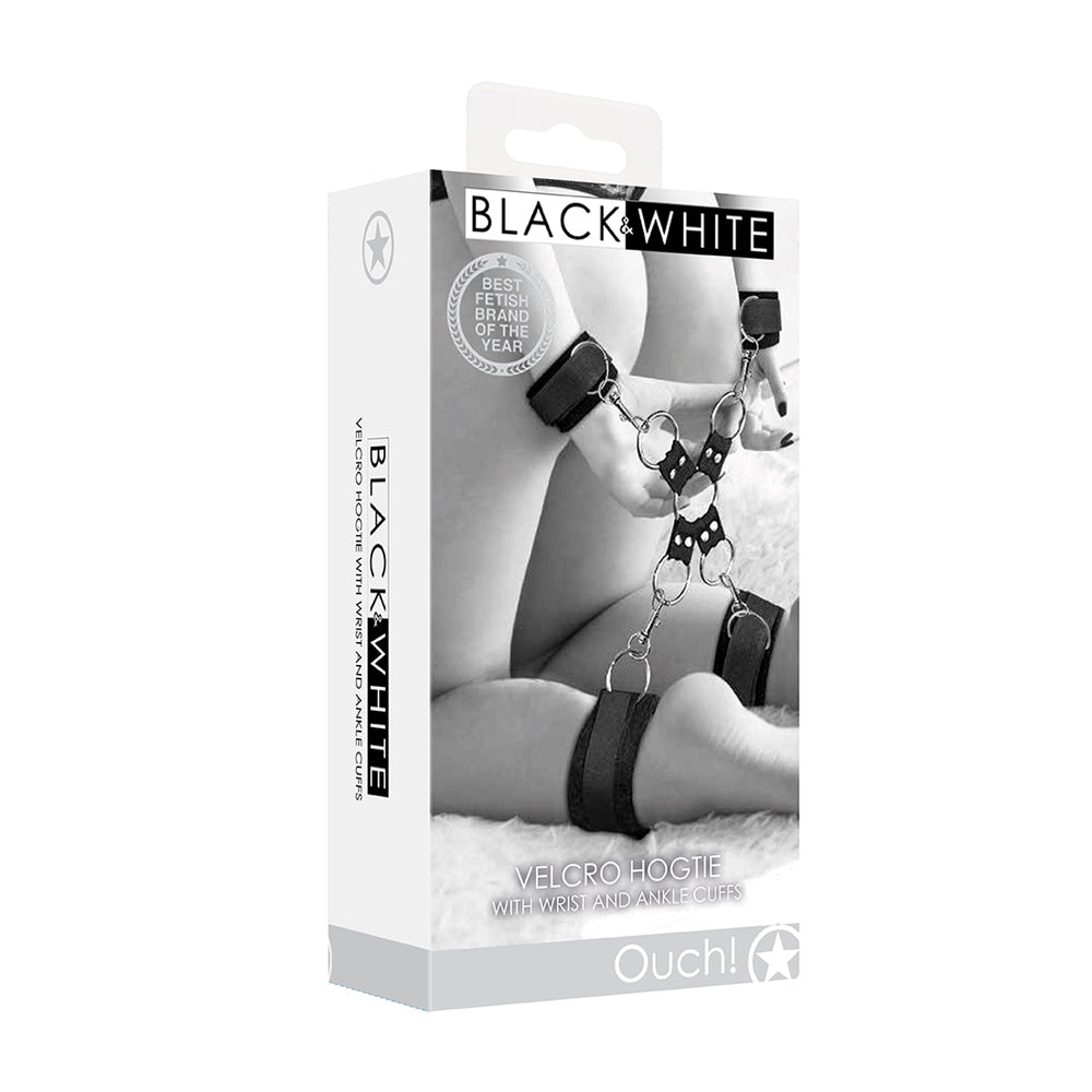 Ouch! Black & White Velcro Hogtie With Hand And Ankle Cuffs | 7423522574591 | Available at EroticWarehouse.com