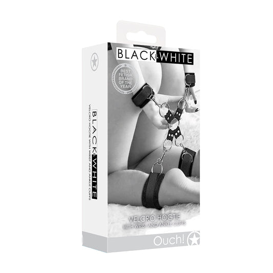 Ouch! Black & White Velcro Hogtie With Hand And Ankle Cuffs | 7423522574591 | Available at EroticWarehouse.com