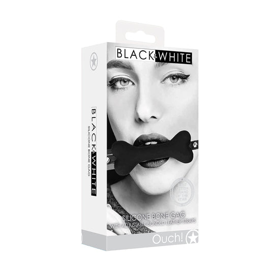 Ouch! Black & White Silicone Bone Gag With Adjustable Bonded Leather Straps | 7423522575574 | Available at EroticWarehouse.com