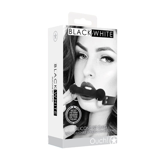 Ouch! Black & White Silicone Bit Gag With Adjustable Bonded Leather Straps | 7423522575581 | Available at EroticWarehouse.com