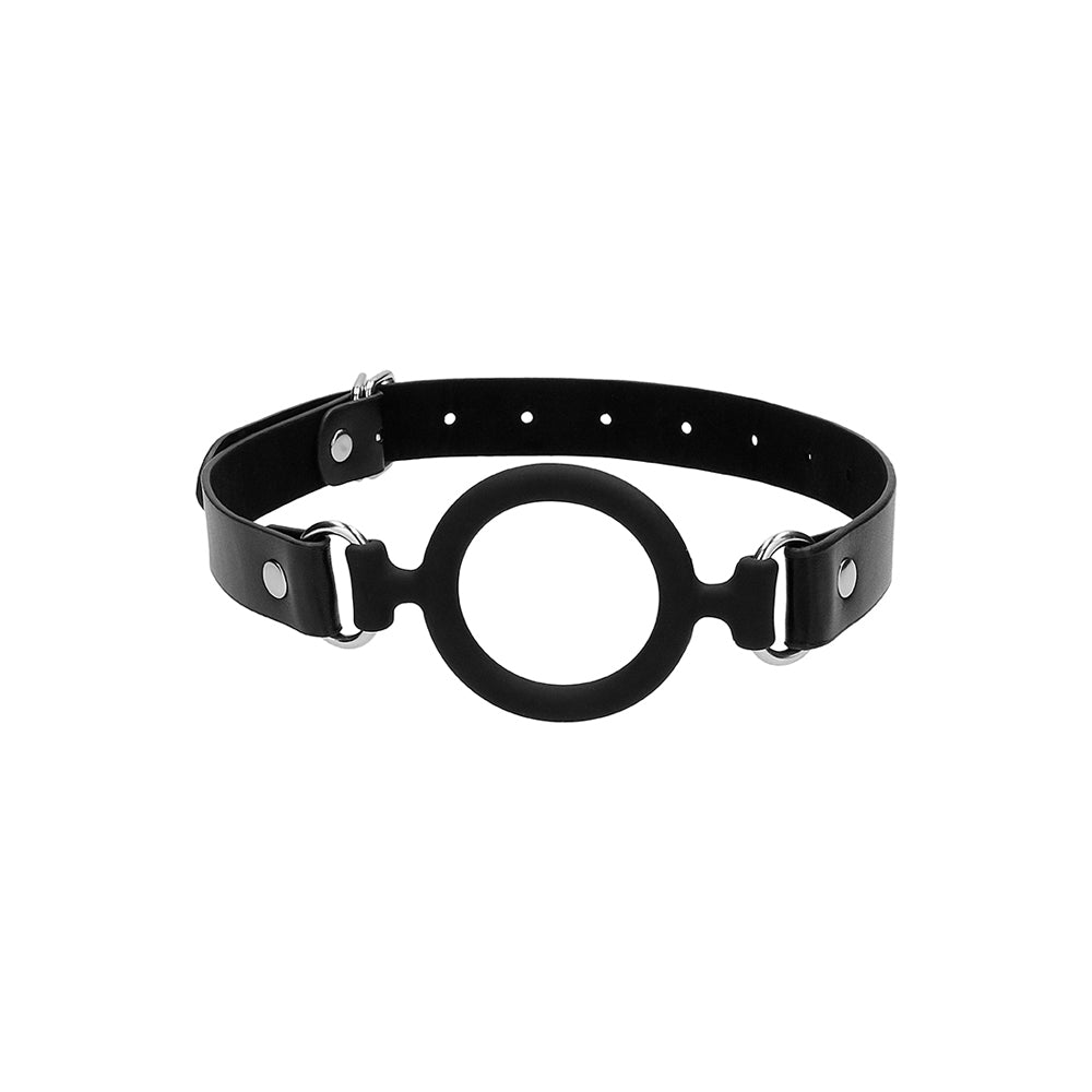 Ouch! Black & White Silicone Ring Gag With Adjustable Bonded Leather Straps | 7423522575598 | Available at EroticWarehouse.com
