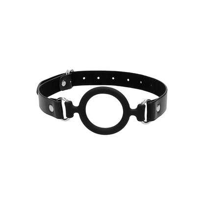 Ouch! Black & White Silicone Ring Gag With Adjustable Bonded Leather Straps | 7423522575598 | Available at EroticWarehouse.com