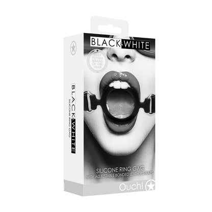 Ouch! Black & White Silicone Ring Gag With Adjustable Bonded Leather Straps | 7423522575598 | Available at EroticWarehouse.com