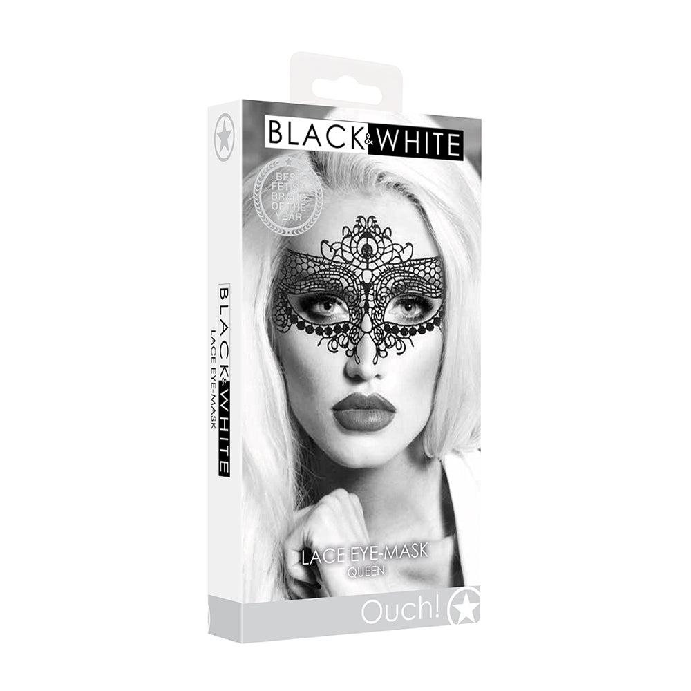 Ouch! Black & White Lace Eye Mask Queen | 7423522576557 | Available at EroticWarehouse.com