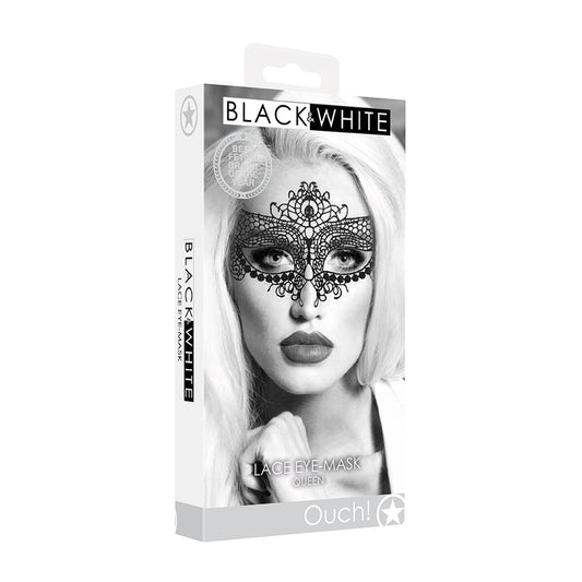 Ouch! Black & White Lace Eye Mask Queen | 7423522576557 | Available at EroticWarehouse.com