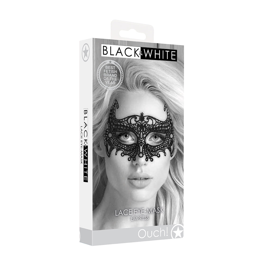 Ouch! Black & White Lace Eye Mask Empress | 7423522576564 | Available at EroticWarehouse.com