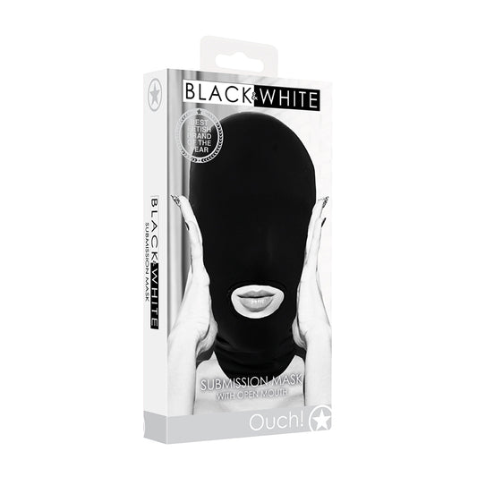 Ouch! Black & White Submission Mask With Open Mouth | 7423522577509 | Available at EroticWarehouse.com