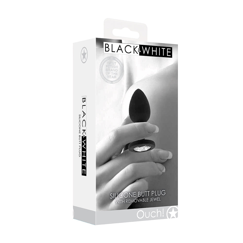 Ouch! Black & White Silicone Butt Plug With Removable Jewel | 7423522577523 | Available at EroticWarehouse.com