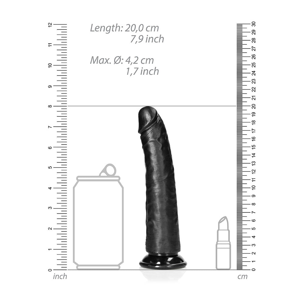Slim Realistic Dildo Without Balls With Suction Cup 7'' Black | 7423522625651 | Available at EroticWarehouse.com