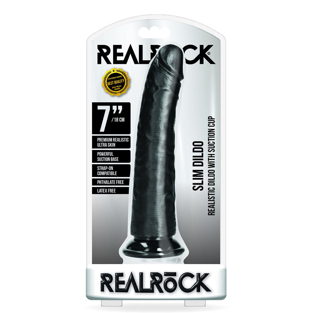 Slim Realistic Dildo Without Balls With Suction Cup 7'' Black | 7423522625651 | Available at EroticWarehouse.com