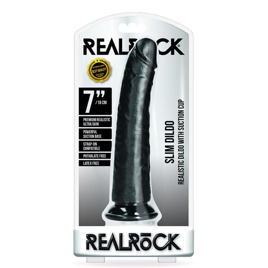 Slim Realistic Dildo Without Balls With Suction Cup 7'' Black | 7423522625651 | Available at EroticWarehouse.com