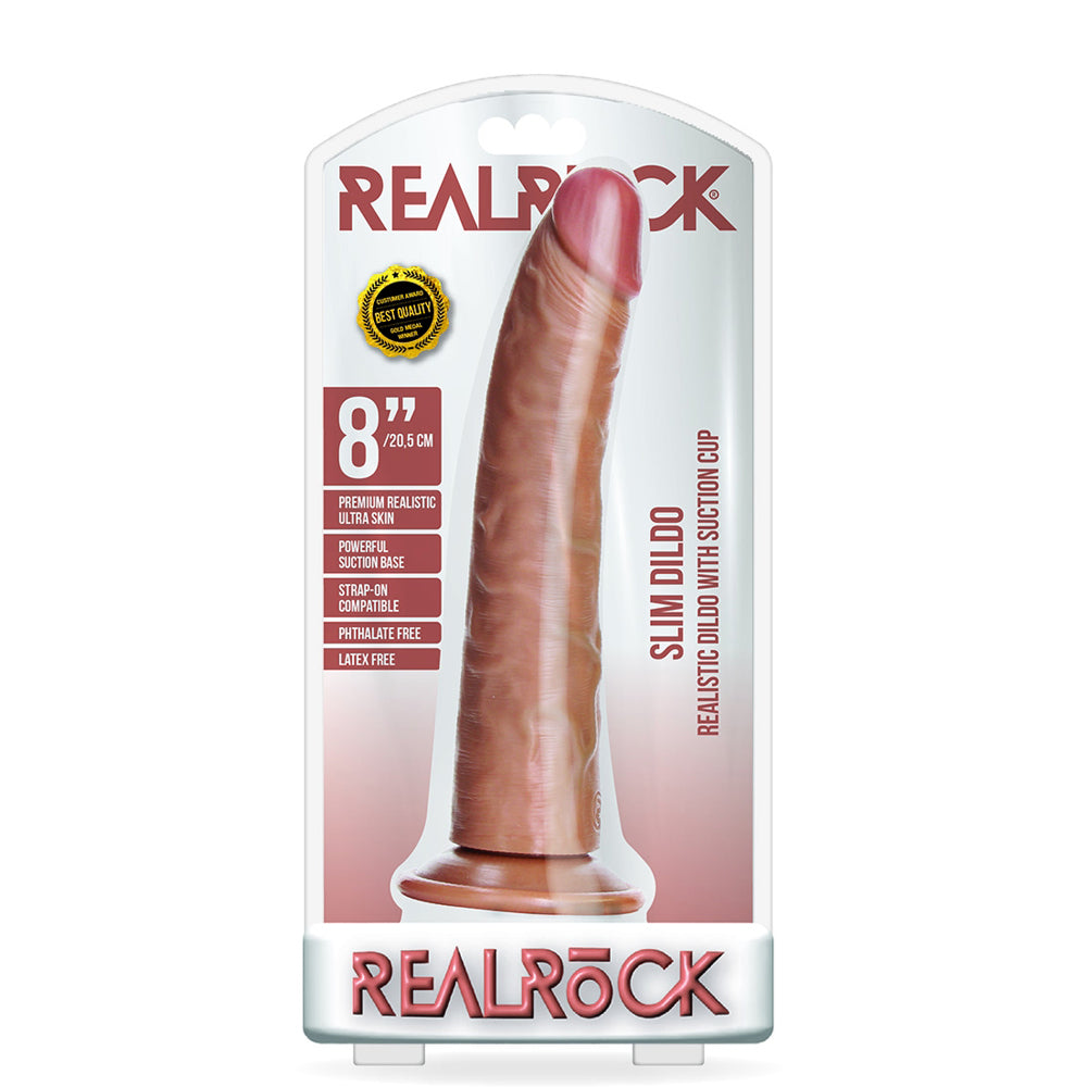 Slim Realistic Dildo Without Balls With Suction Cup 8'' Tan | 7423522625675 | Available at EroticWarehouse.com
