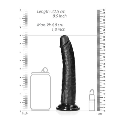 Slim Realistic Dildo Without Balls With Suction Cup 8'' Black | 7423522625682 | Available at EroticWarehouse.com