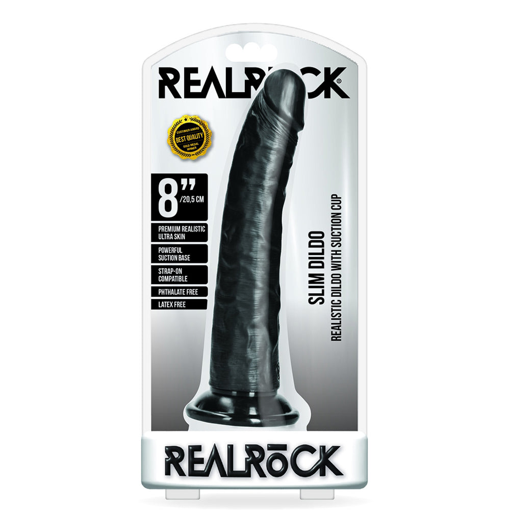 Slim Realistic Dildo Without Balls With Suction Cup 8'' Black | 7423522625682 | Available at EroticWarehouse.com